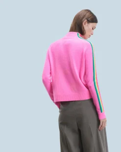 FROM FUTURE Pull Col Montant Bandes Manches Multicolores Léger DreamyPink Discount