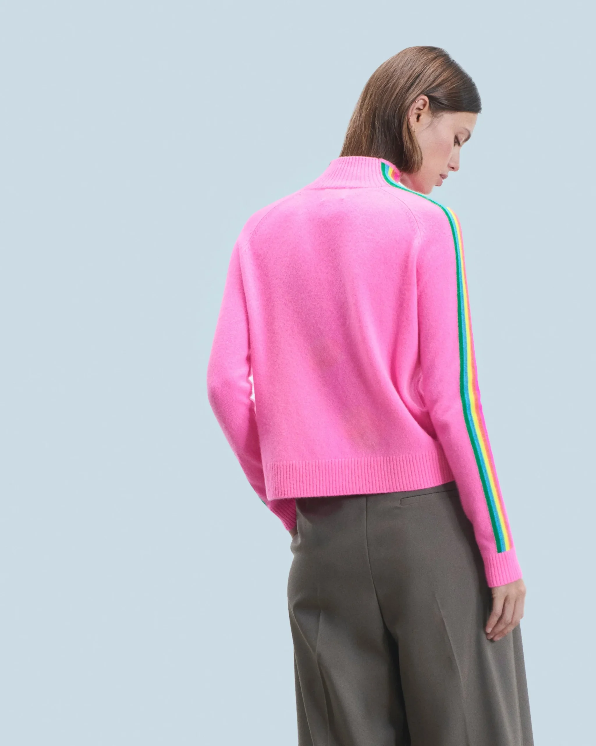 FROM FUTURE Pull Col Montant Bandes Manches Multicolores Léger DreamyPink Discount