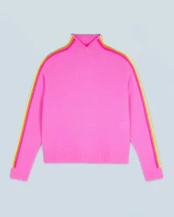 FROM FUTURE Pull Col Montant Bandes Manches Multicolores Léger DreamyPink Discount