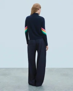 FROM FUTURE Pull Col Montant Bandes Manches Multicolore Léger GrisChinéFoncé Best Sale