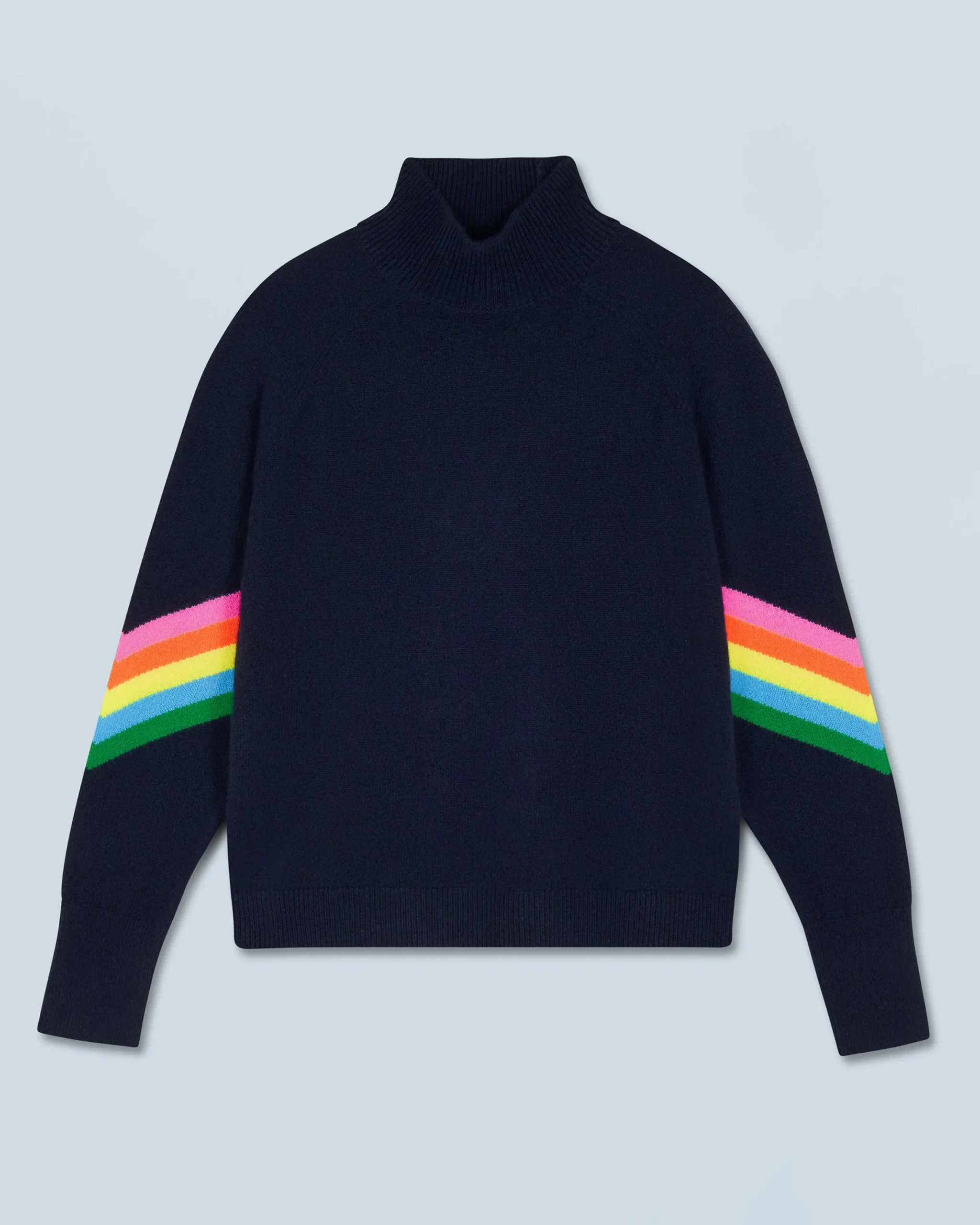 FROM FUTURE Pull Col Montant Bandes Manches Multicolore Léger Navy Sale
