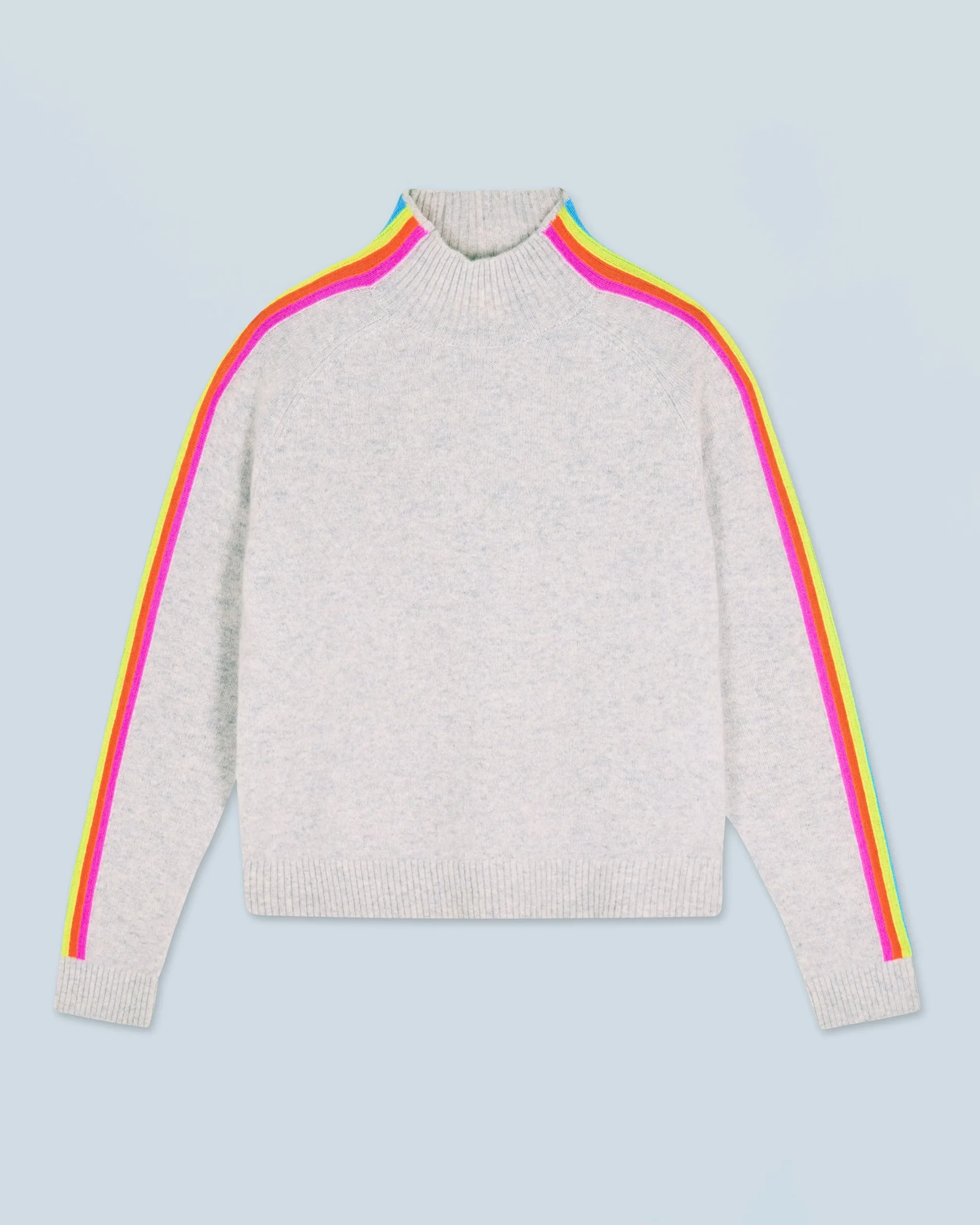 FROM FUTURE Pull Col Montant Bandes Manches Multicolores Léger GrisChinéClair Cheap