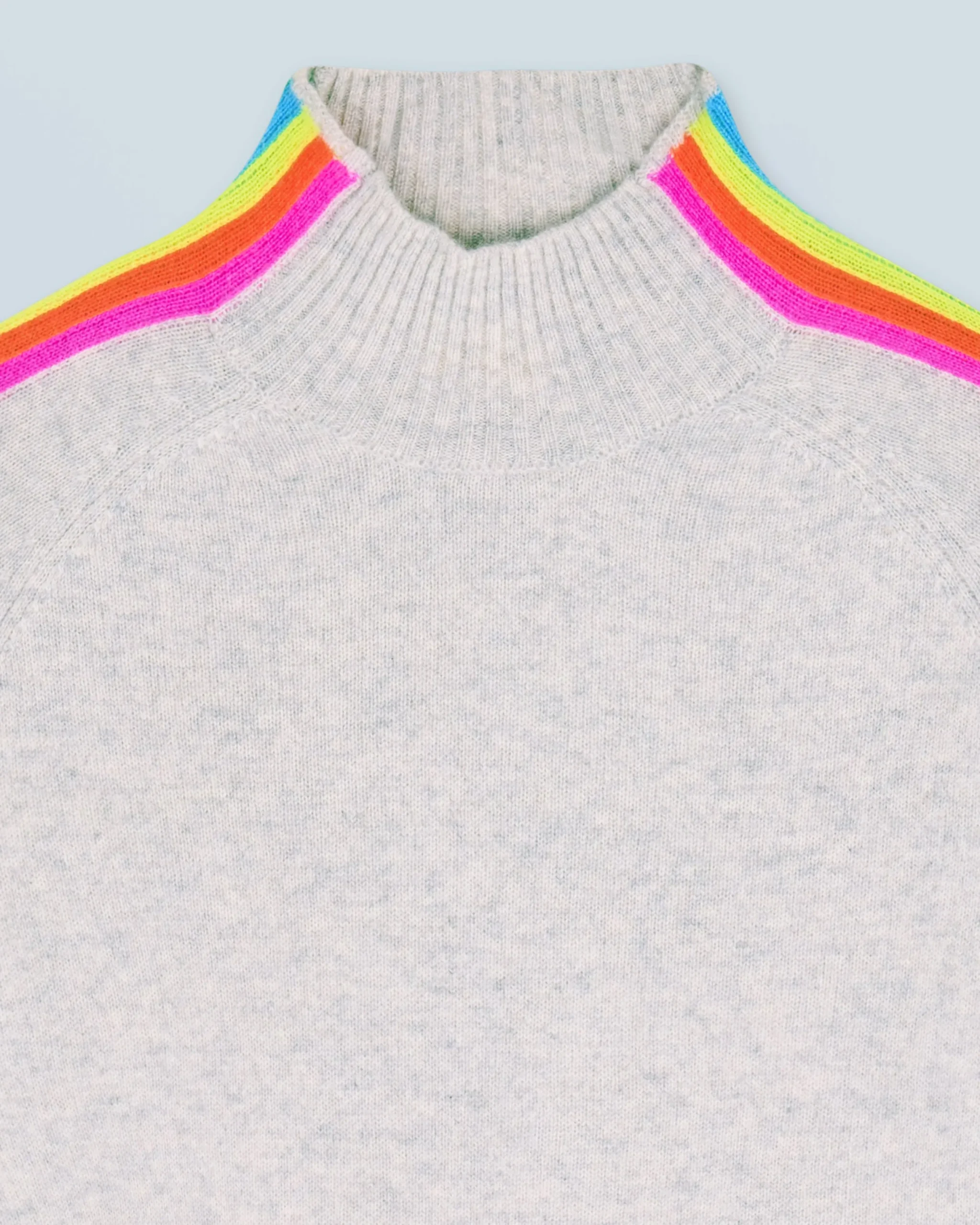 FROM FUTURE Pull Col Montant Bandes Manches Multicolores Léger GrisChinéClair Cheap