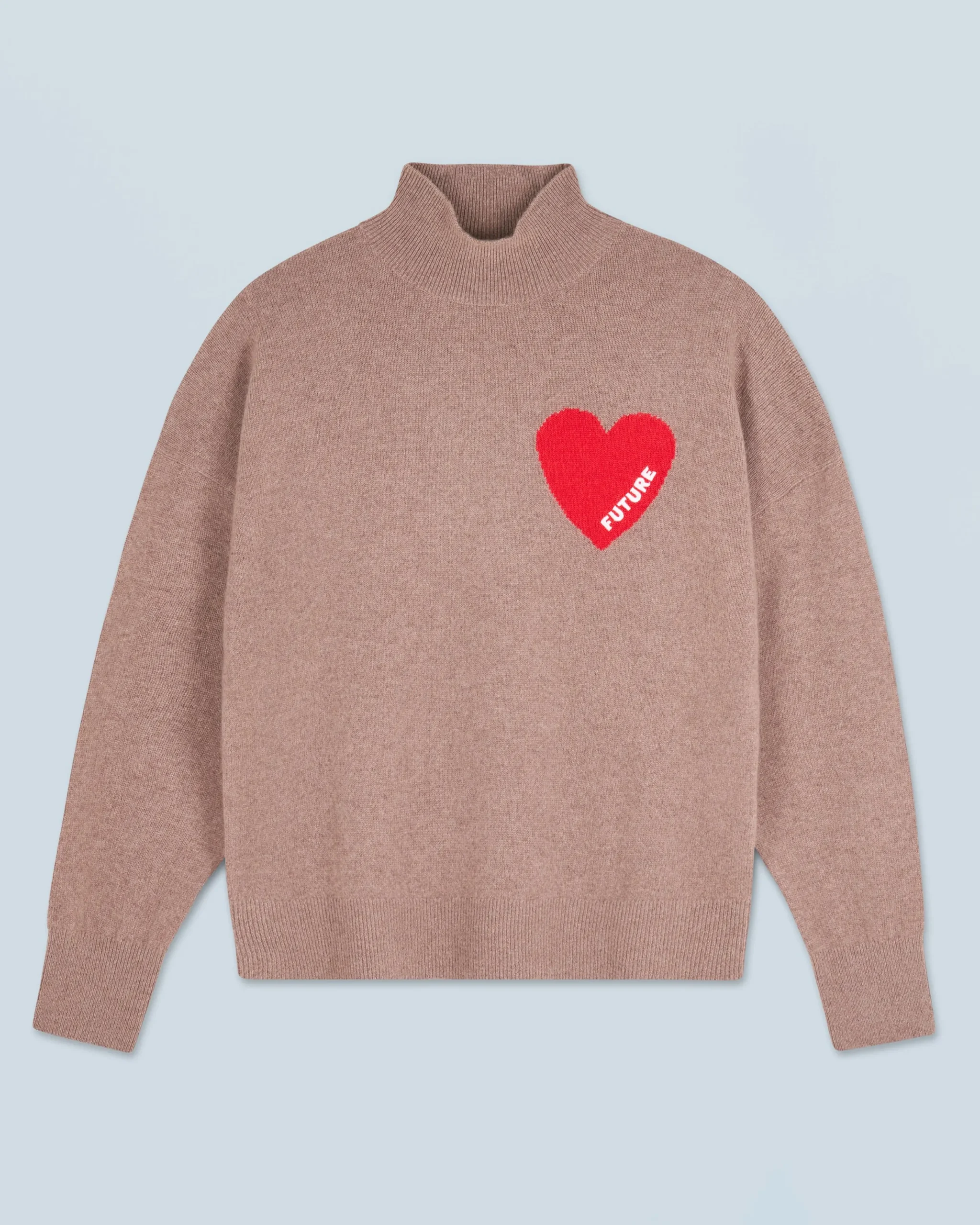 FROM FUTURE Pull Col Montant Coeur Léger Taupe Cheap