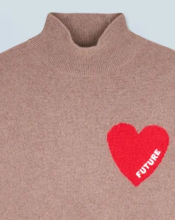 FROM FUTURE Pull Col Montant Coeur Léger Taupe Cheap