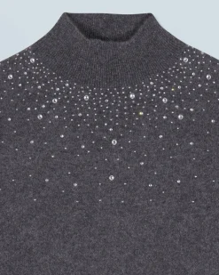 FROM FUTURE Pull Col Montant Strass Léger Anthracite Cheap