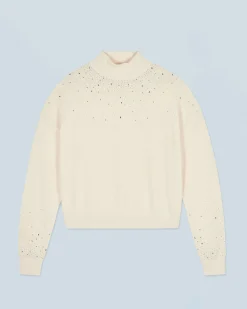 FROM FUTURE Pull Col Montant Strass Léger Ecru Shop