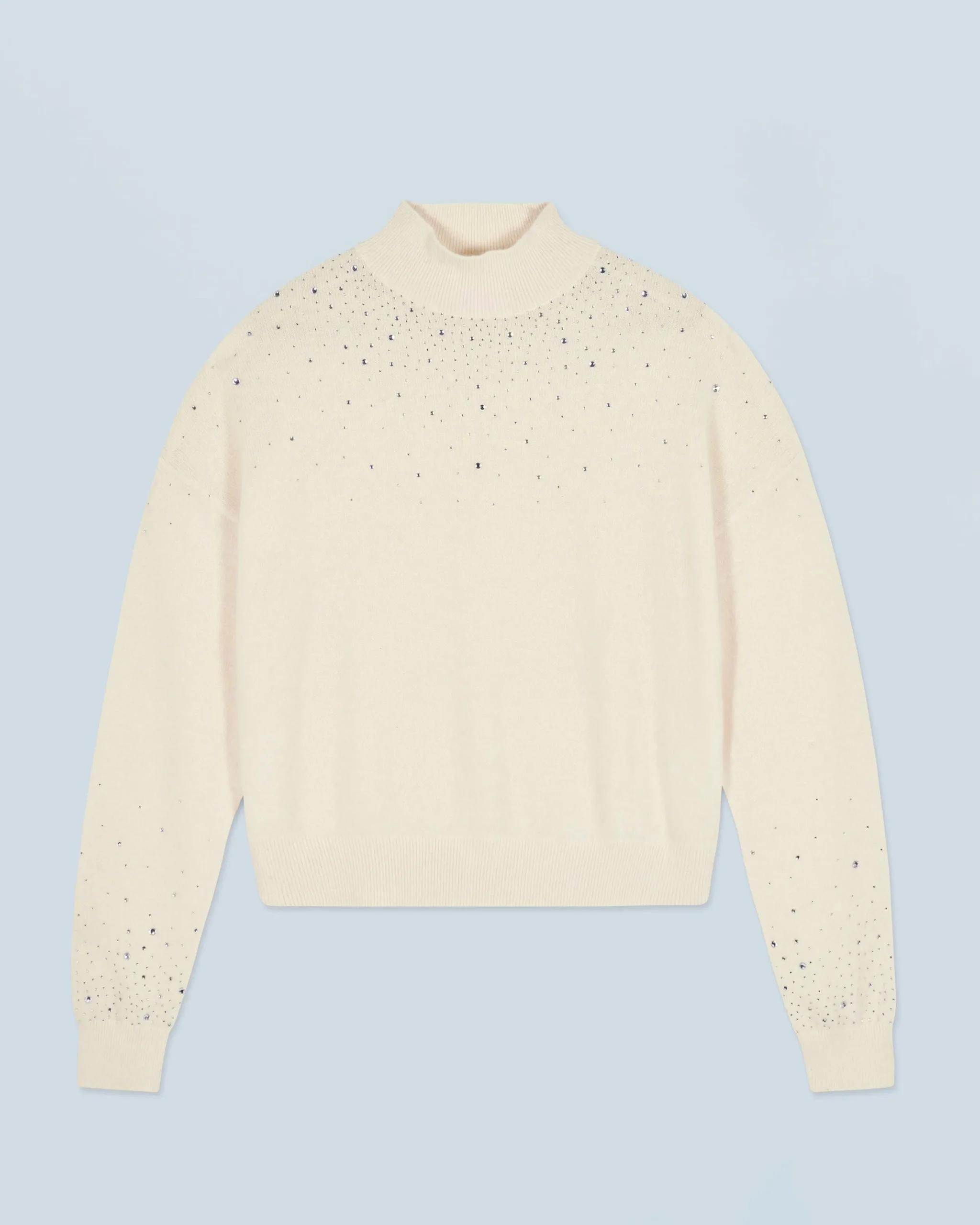 FROM FUTURE Pull Col Montant Strass Léger Ecru Shop
