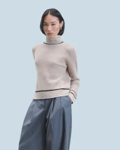 FROM FUTURE Pull Col Montant Tricolore Maille Perlée IcedSand Cheap