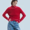 FROM FUTURE Pull Col Montant Tricolore Maille Perlée BrightRed Discount