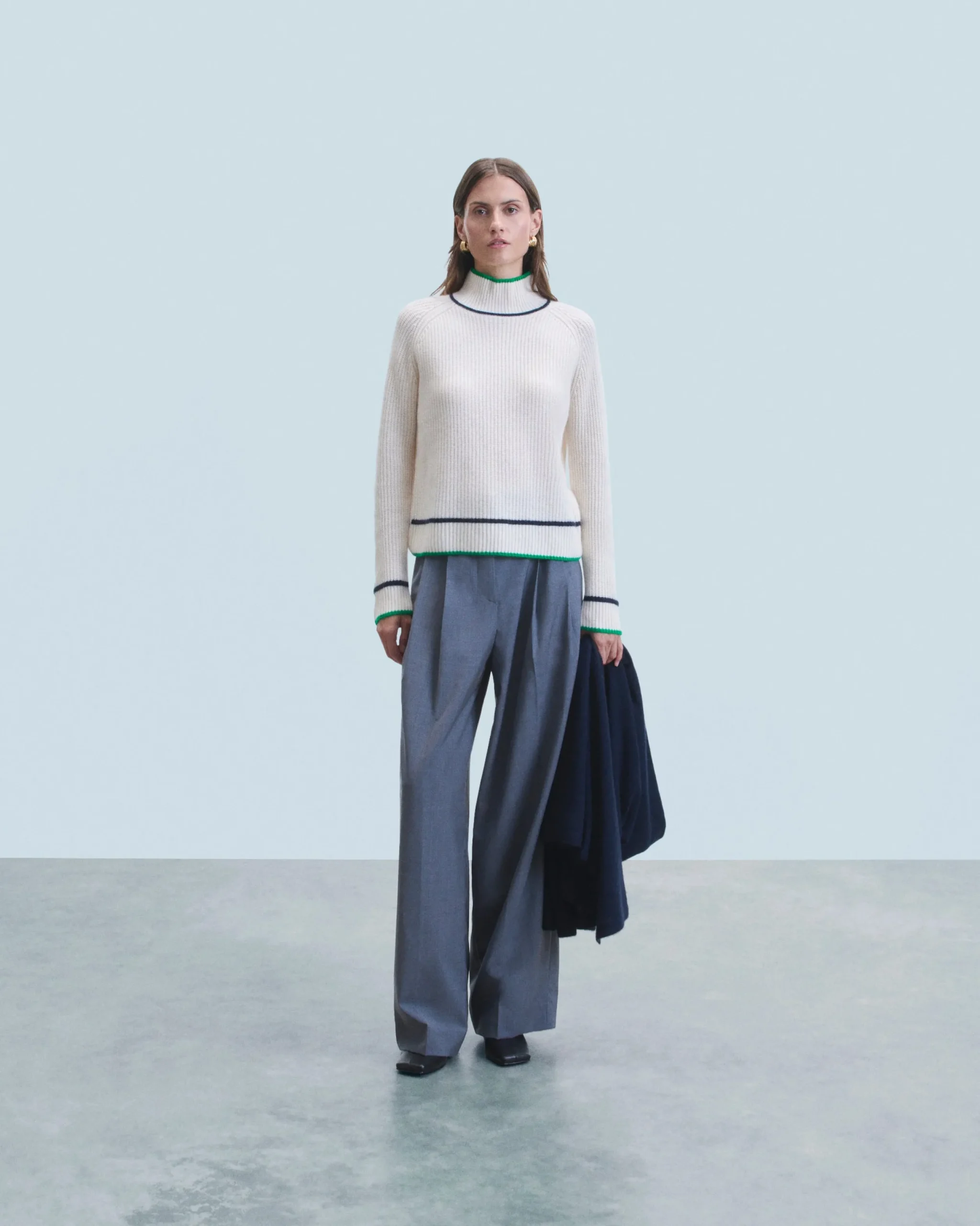FROM FUTURE Pull Col Montant Tricolore Maille Perlée Ecru Shop