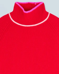 FROM FUTURE Pull Col Montant Tricolore Maille Perlée BrightRed Discount