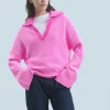 FROM FUTURE Pull Col Polo PinkMouliné Fashion