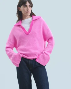 FROM FUTURE Pull Col Polo PinkMouliné Fashion