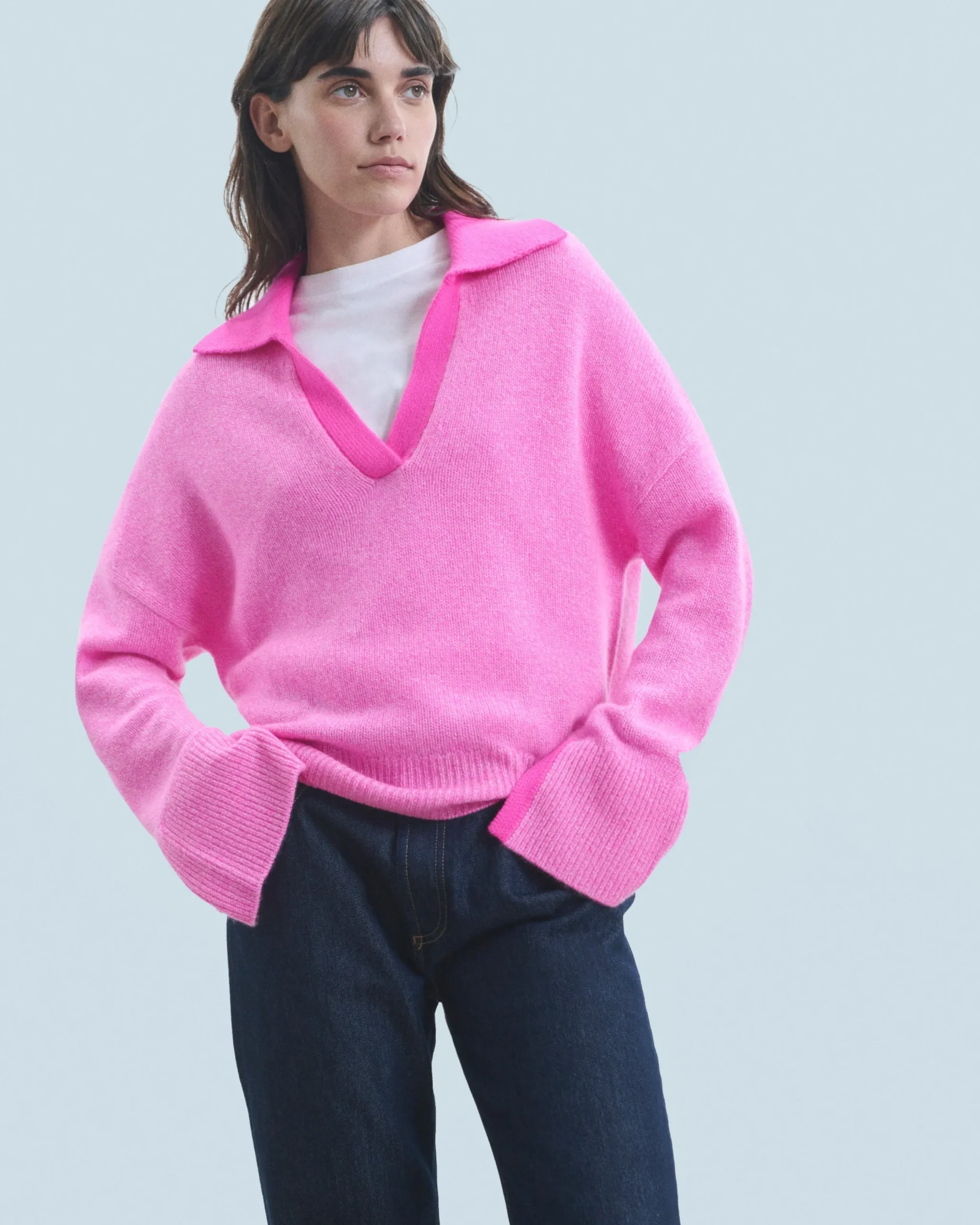 FROM FUTURE Pull Col Polo PinkMouliné Fashion