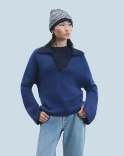 FROM FUTURE Pull Col Polo DarkBlueMouliné New