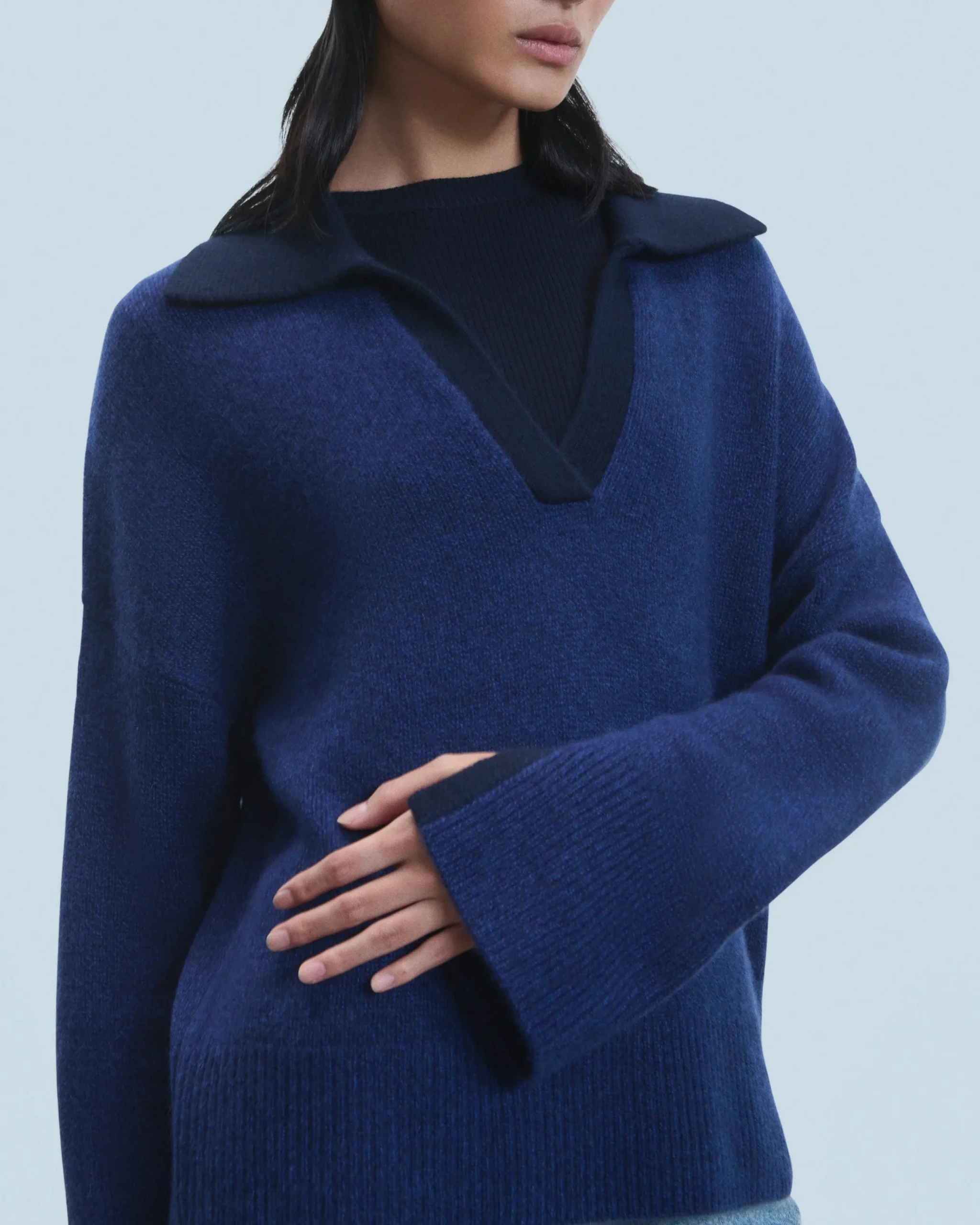 FROM FUTURE Pull Col Polo DarkBlueMouliné New