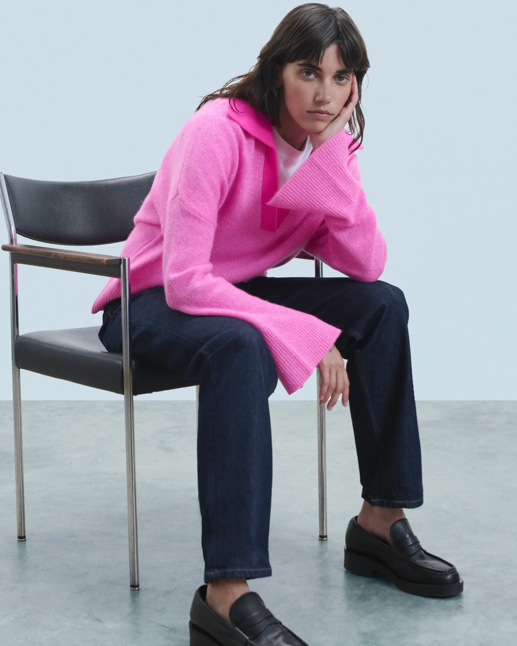 FROM FUTURE Pull Col Polo PinkMouliné Fashion