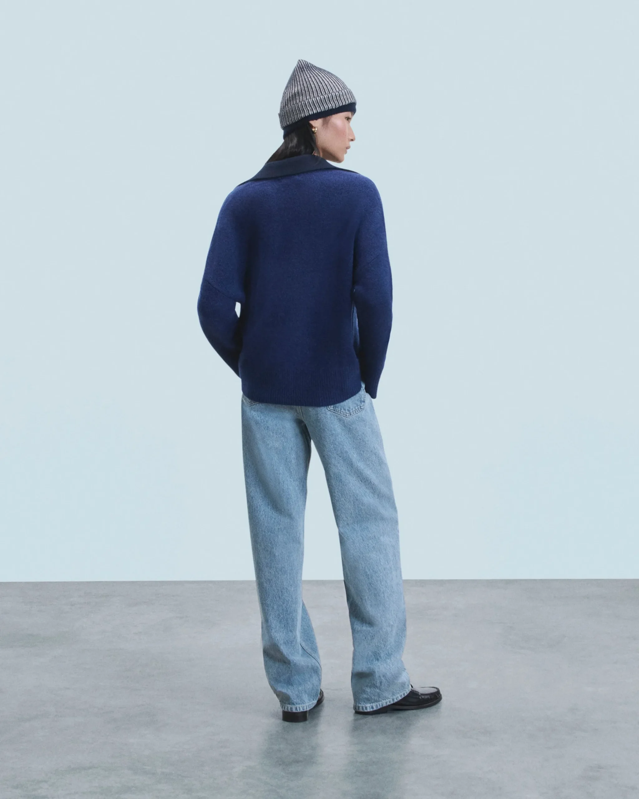 FROM FUTURE Pull Col Polo DarkBlueMouliné New