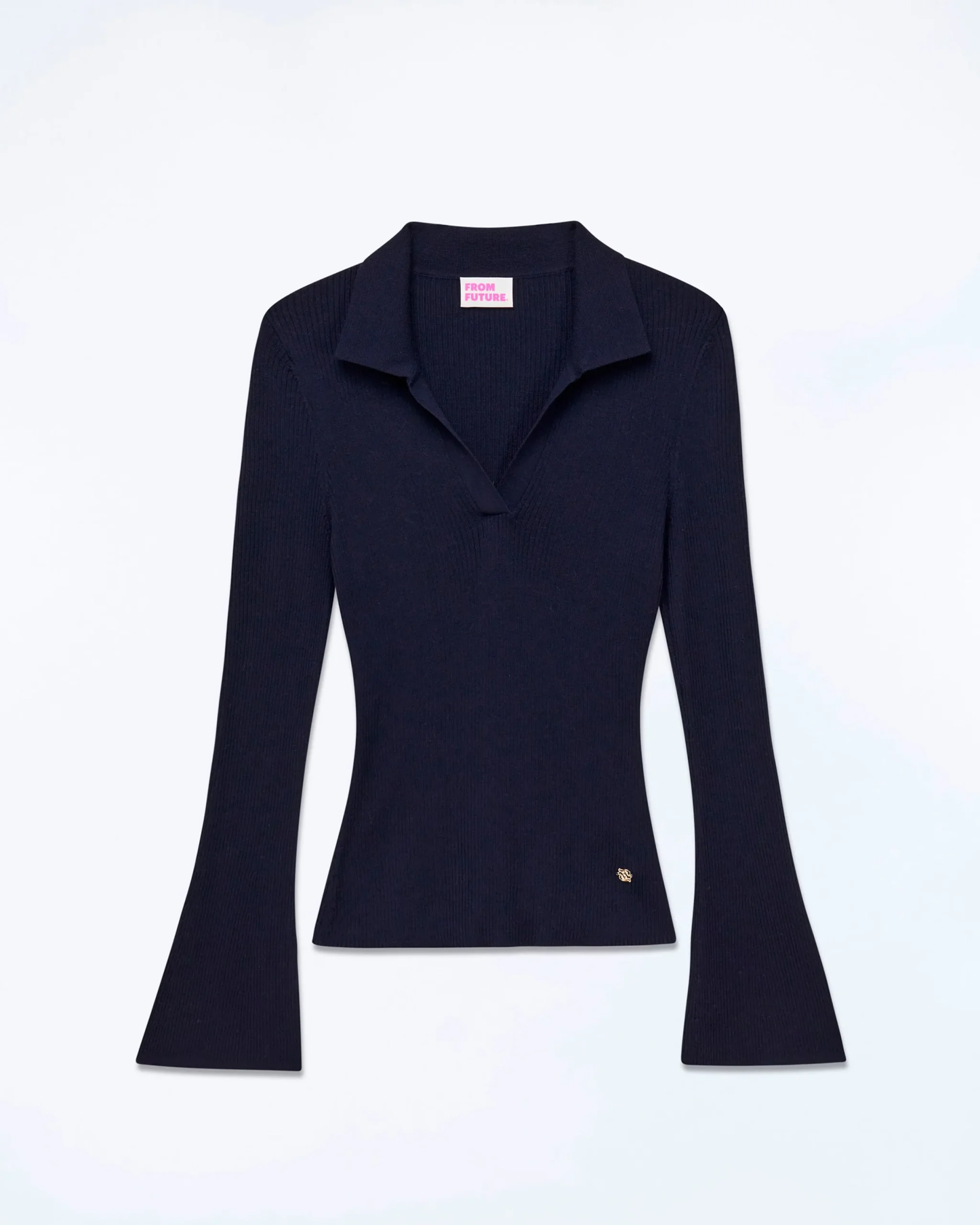 FROM FUTURE Pull Col Polo à Côtes Bijou Navy Shop