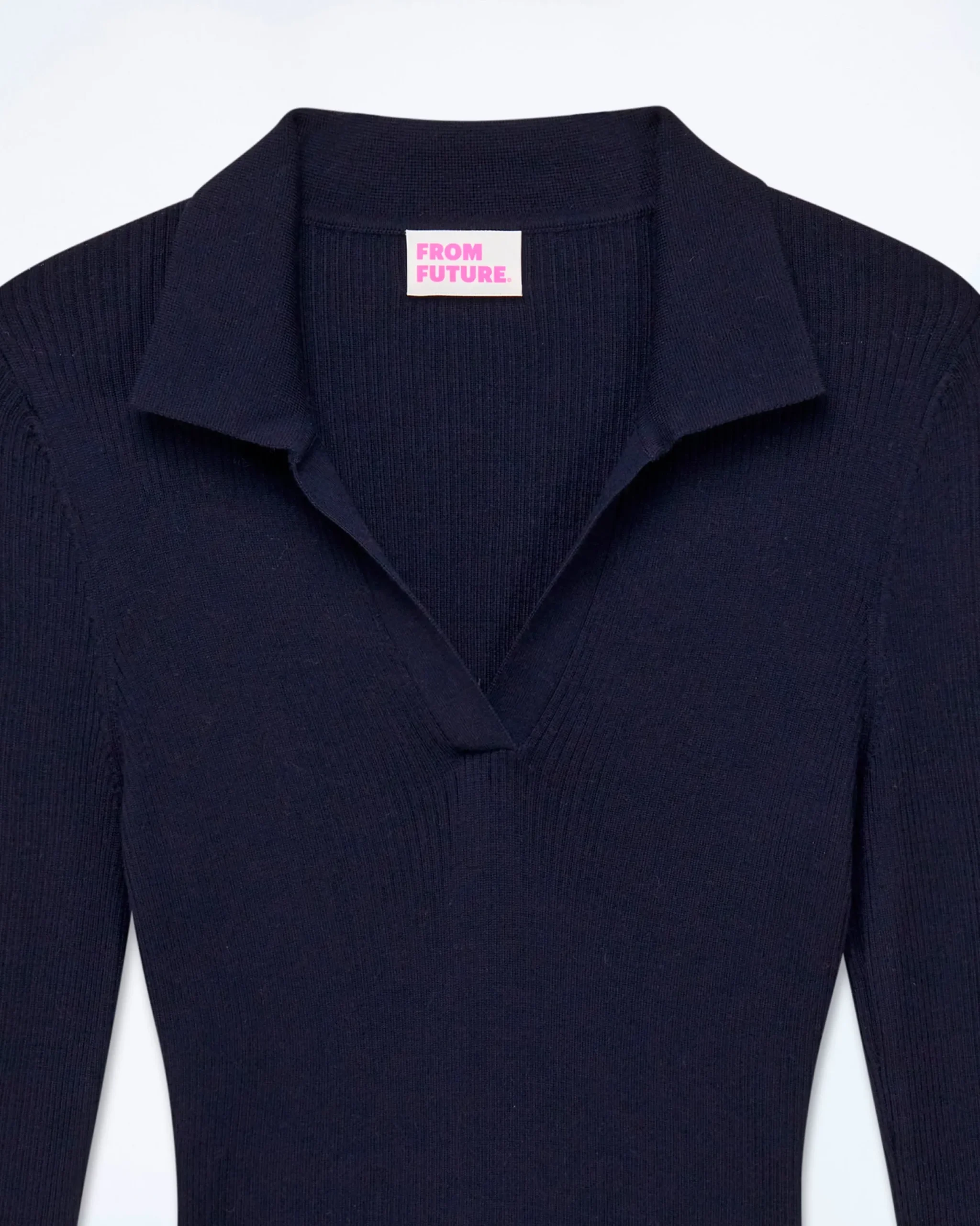 FROM FUTURE Pull Col Polo à Côtes Bijou Navy Shop