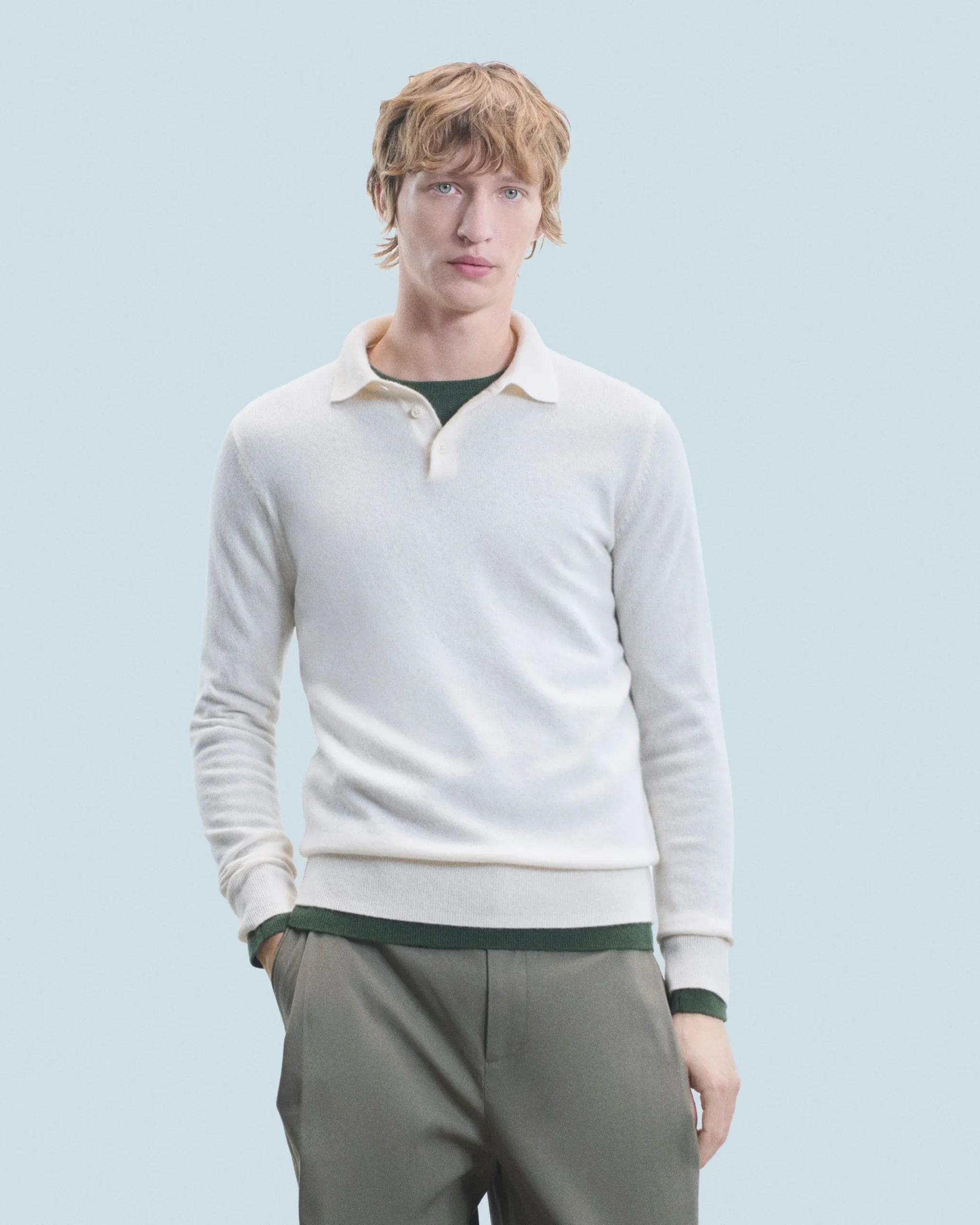 FROM FUTURE Pull Col Polo Basique Ecru Online