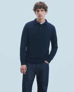 FROM FUTURE Pull Col Polo Basique Navy Best