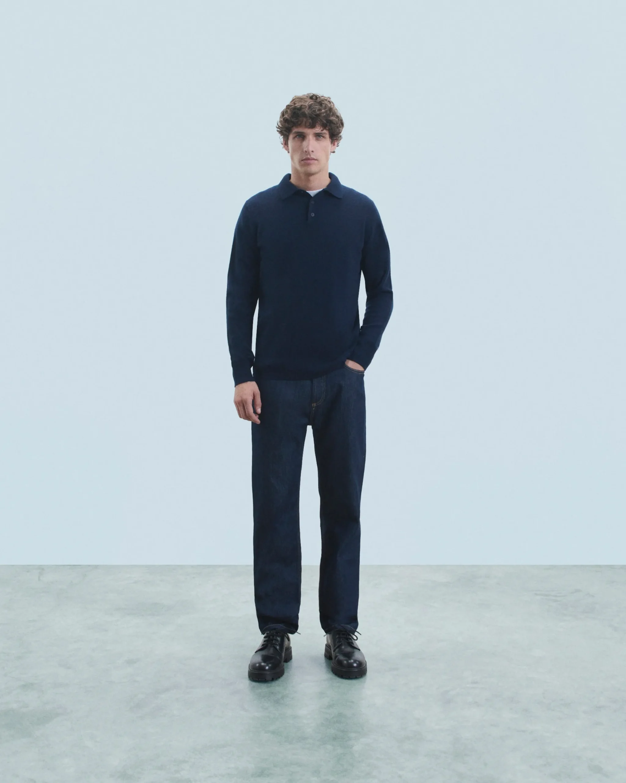 FROM FUTURE Pull Col Polo Basique Navy Best