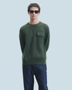 FROM FUTURE Pull Col Rond Kaki Fashion