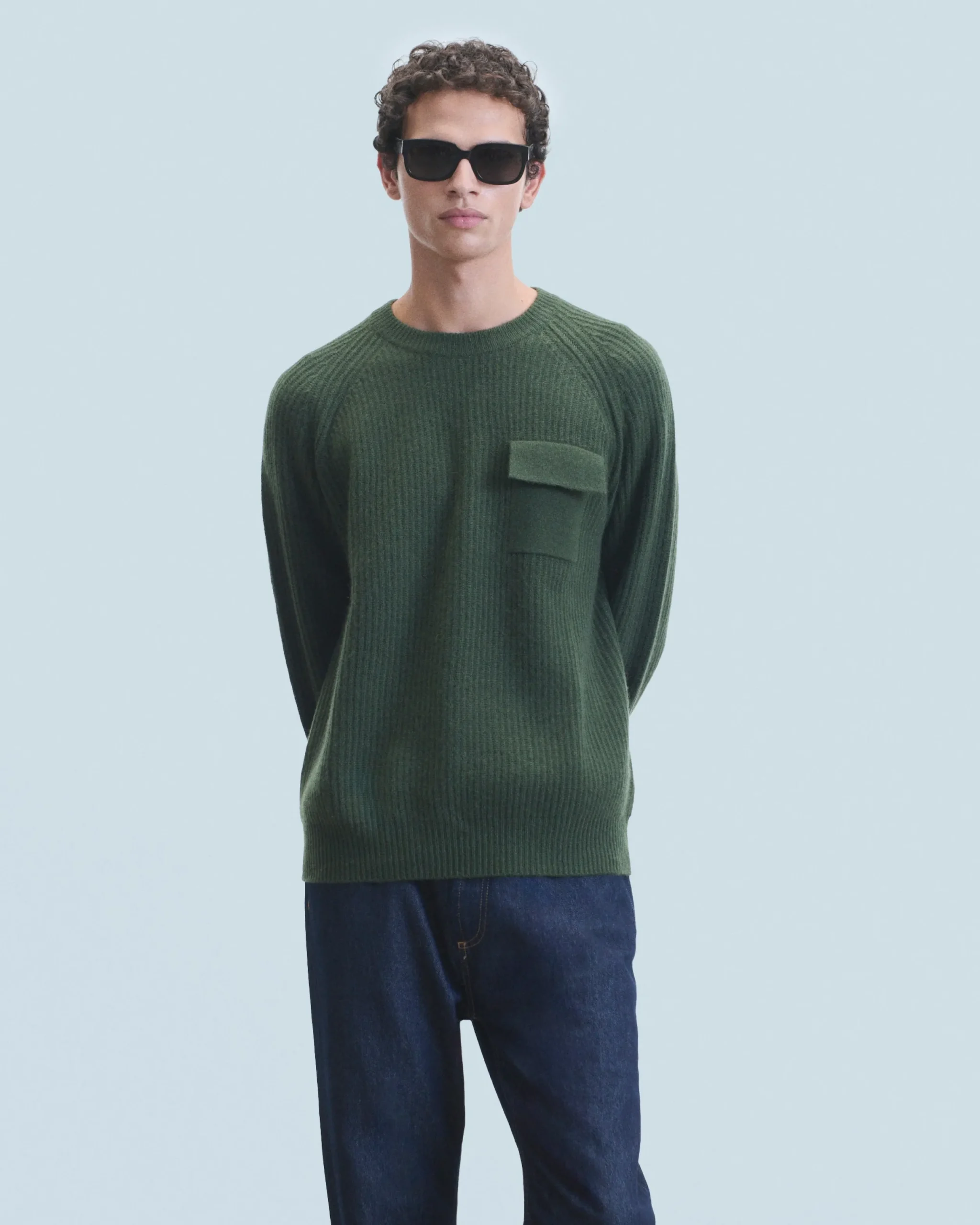 FROM FUTURE Pull Col Rond Kaki Fashion