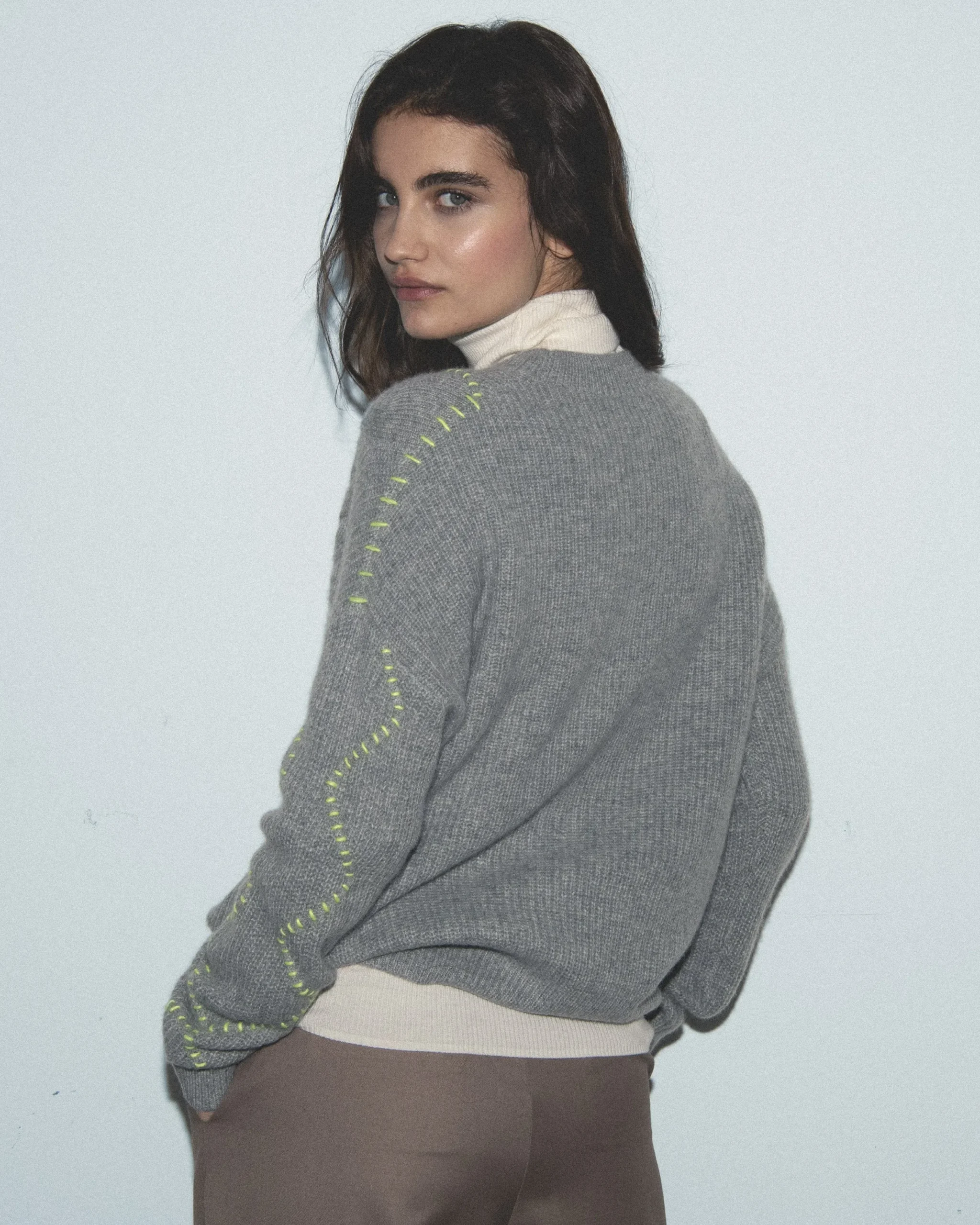 FROM FUTURE Pull Col Rond GrisChinéFoncé Online