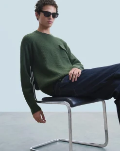FROM FUTURE Pull Col Rond Kaki Fashion