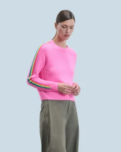 FROM FUTURE Pull Col Rond Bandes Manches Multico DreamyPink Cheap