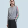 FROM FUTURE Pull Col Rond Bandes Manches Multicolore GrisChinéFoncé Hot