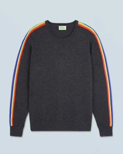 FROM FUTURE Pull Col Rond Bandes Manches Multicolorelorelore Anthracite Fashion