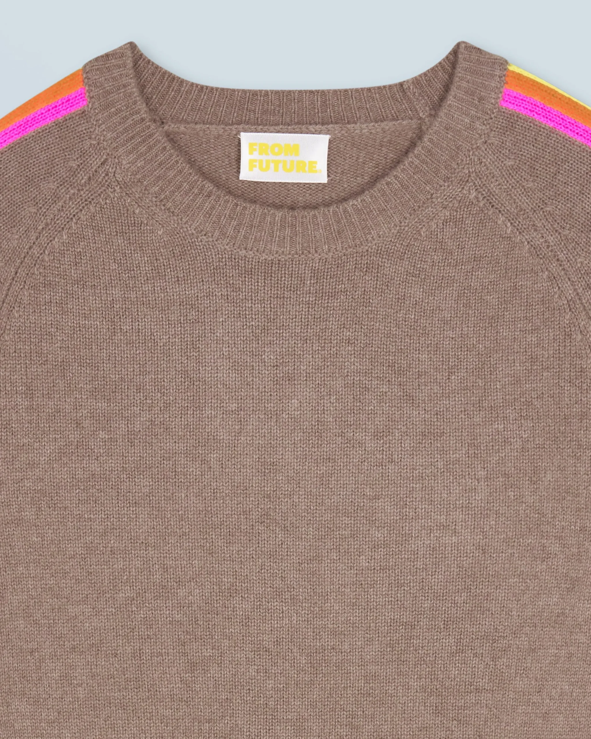 FROM FUTURE Pull Col Rond Bandes Manches Multicolore Taupe New