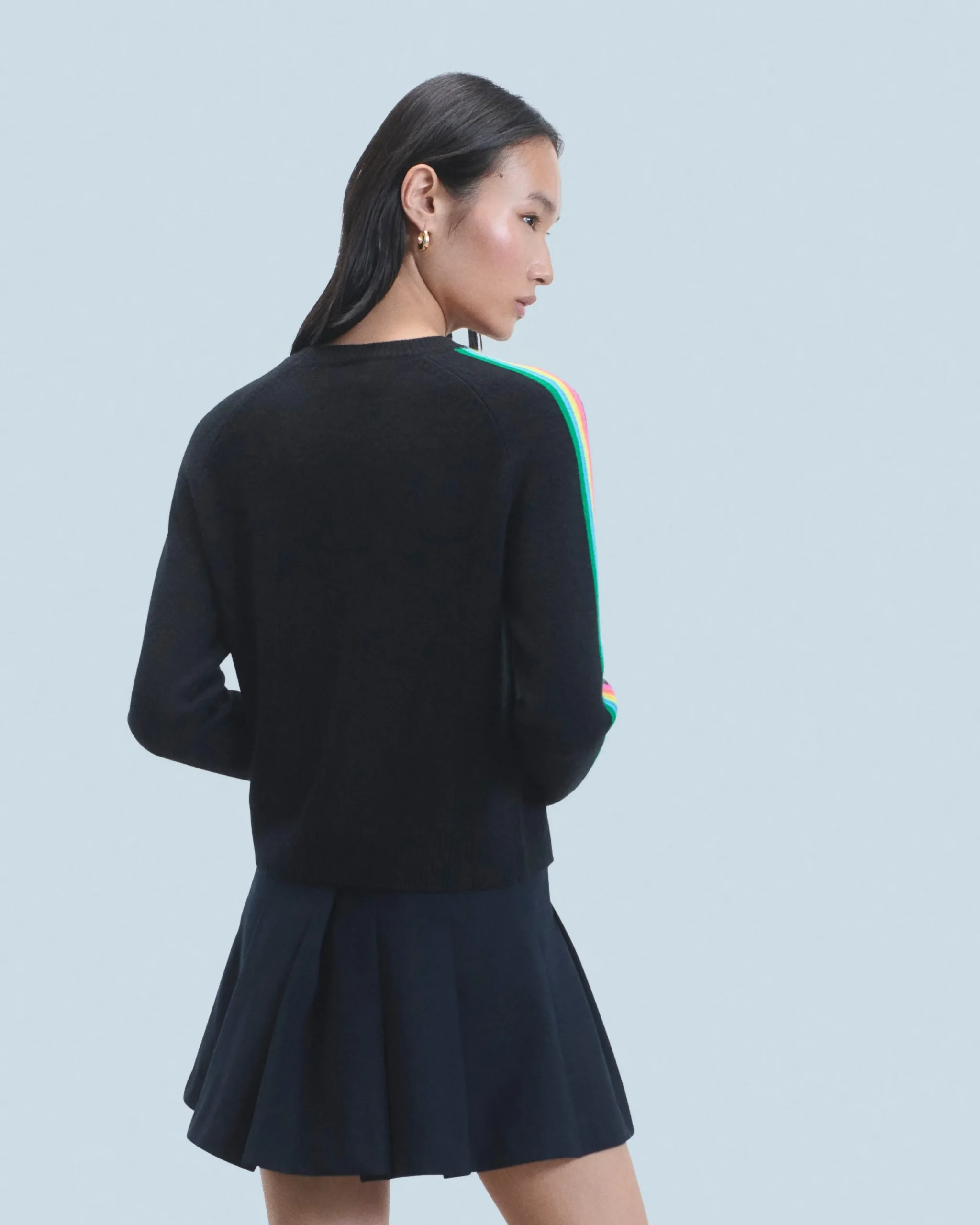 FROM FUTURE Pull Col Rond Bandes Manches Multicolore Noir Cheap