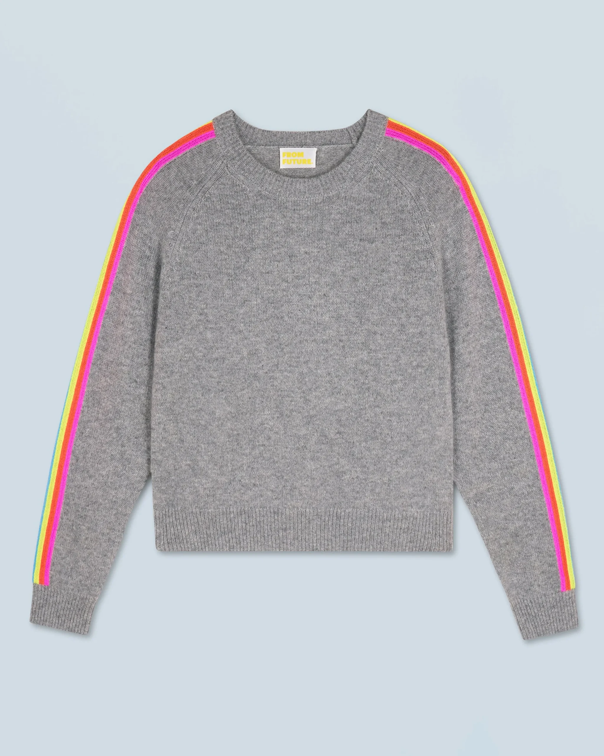 FROM FUTURE Pull Col Rond Bandes Manches Multicolore GrisChinéFoncé Hot