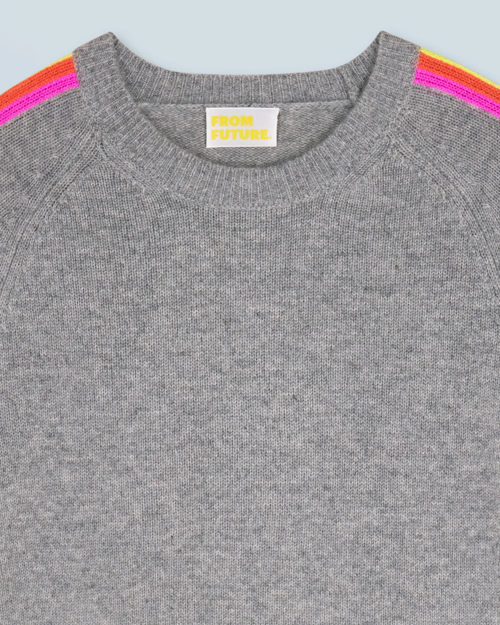FROM FUTURE Pull Col Rond Bandes Manches Multicolore GrisChinéFoncé Hot