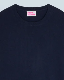 FROM FUTURE Pull Col Rond Basique Navy New
