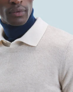 FROM FUTURE Pull Col Rond Basique BeigeMouliné Fashion