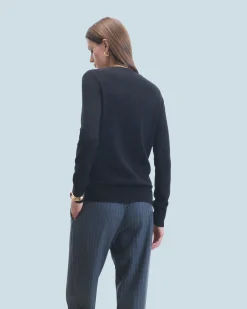 FROM FUTURE Pull Col Rond Basique Noir New