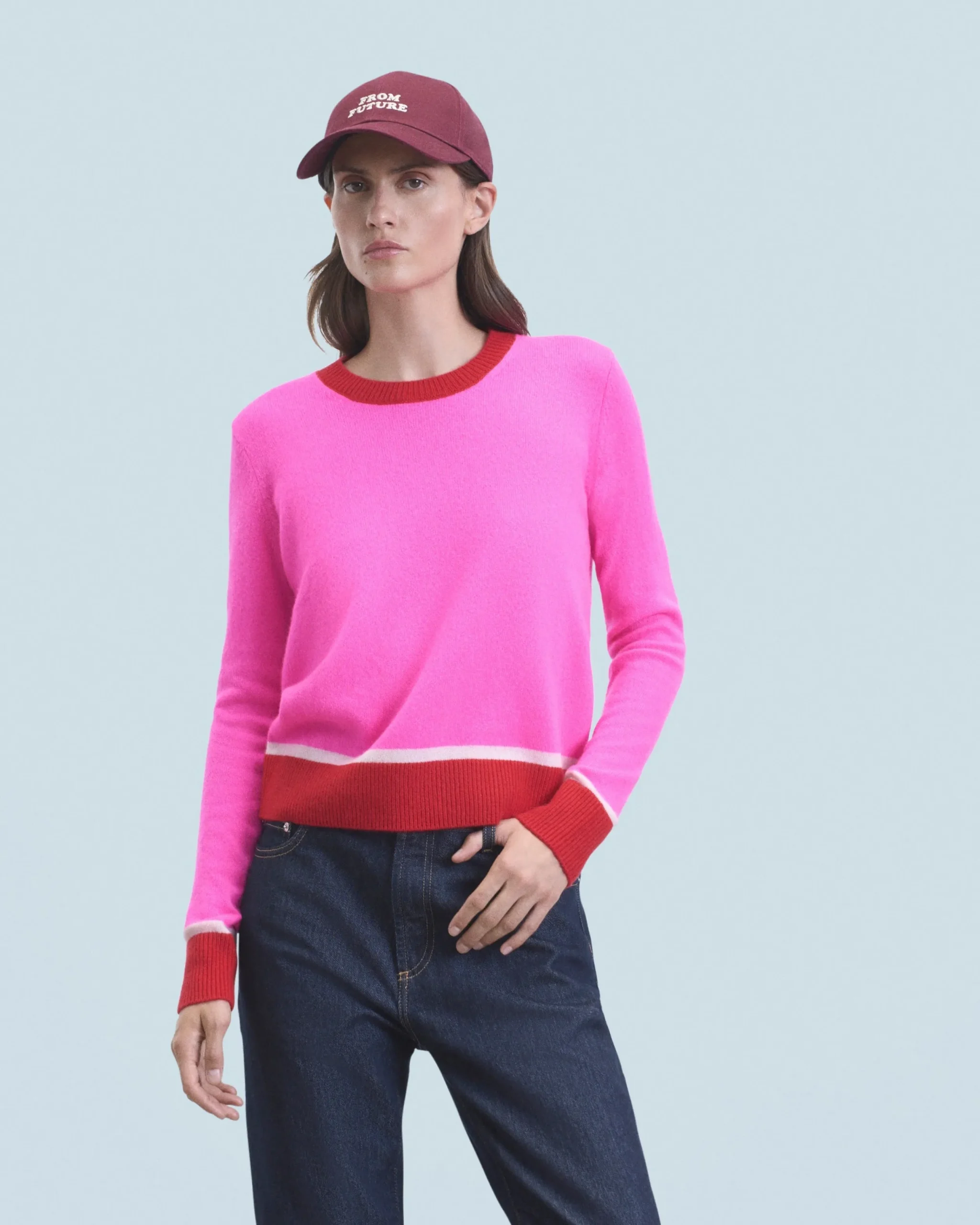 FROM FUTURE Pull Col Rond Bicolore Contraste Léger UtopicPink Best Sale