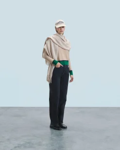 FROM FUTURE Pull Col Rond Bicolore Contraste Léger Beige Sale