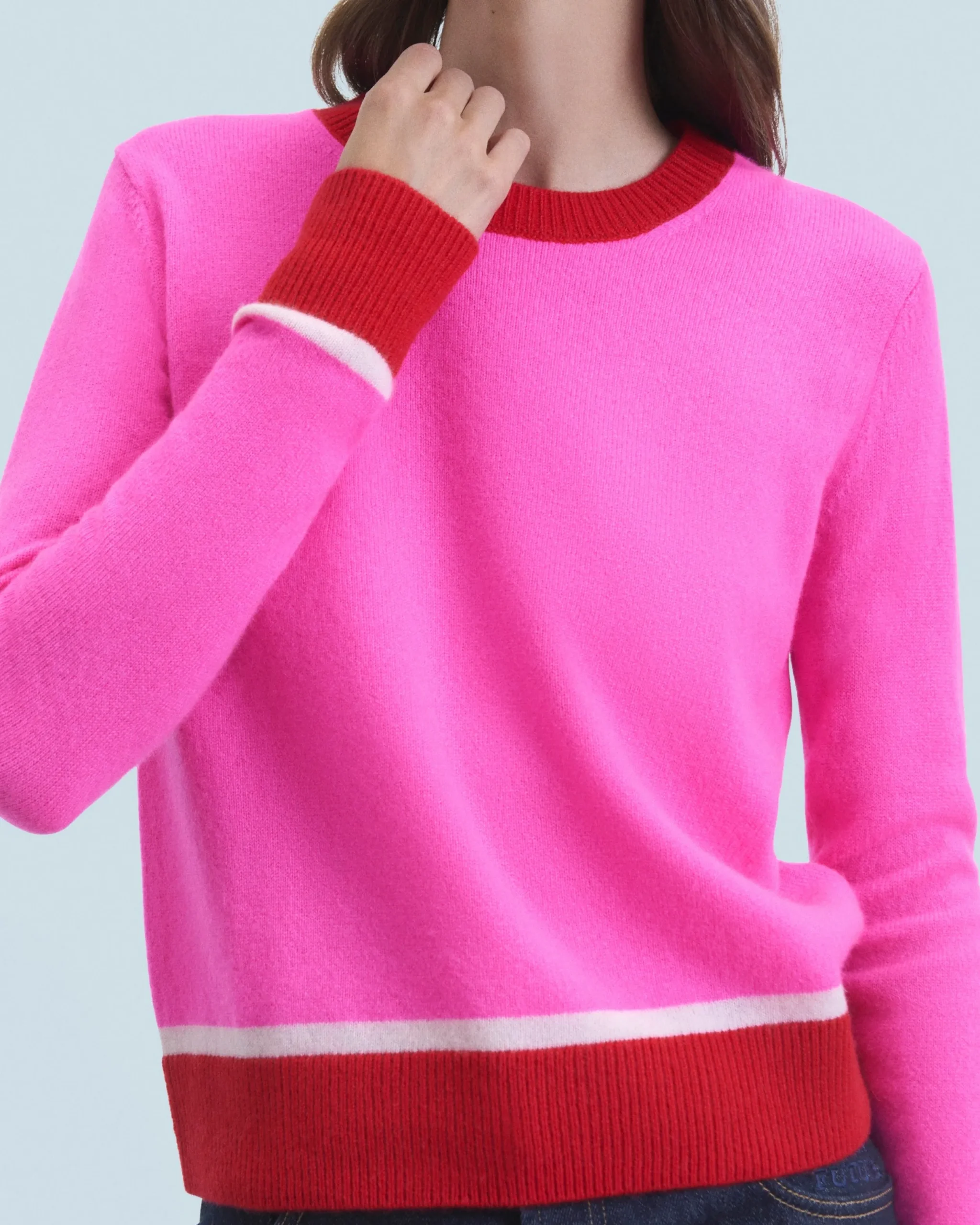 FROM FUTURE Pull Col Rond Bicolore Contraste Léger UtopicPink Best Sale