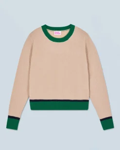 FROM FUTURE Pull Col Rond Bicolore Contraste Léger Beige Sale