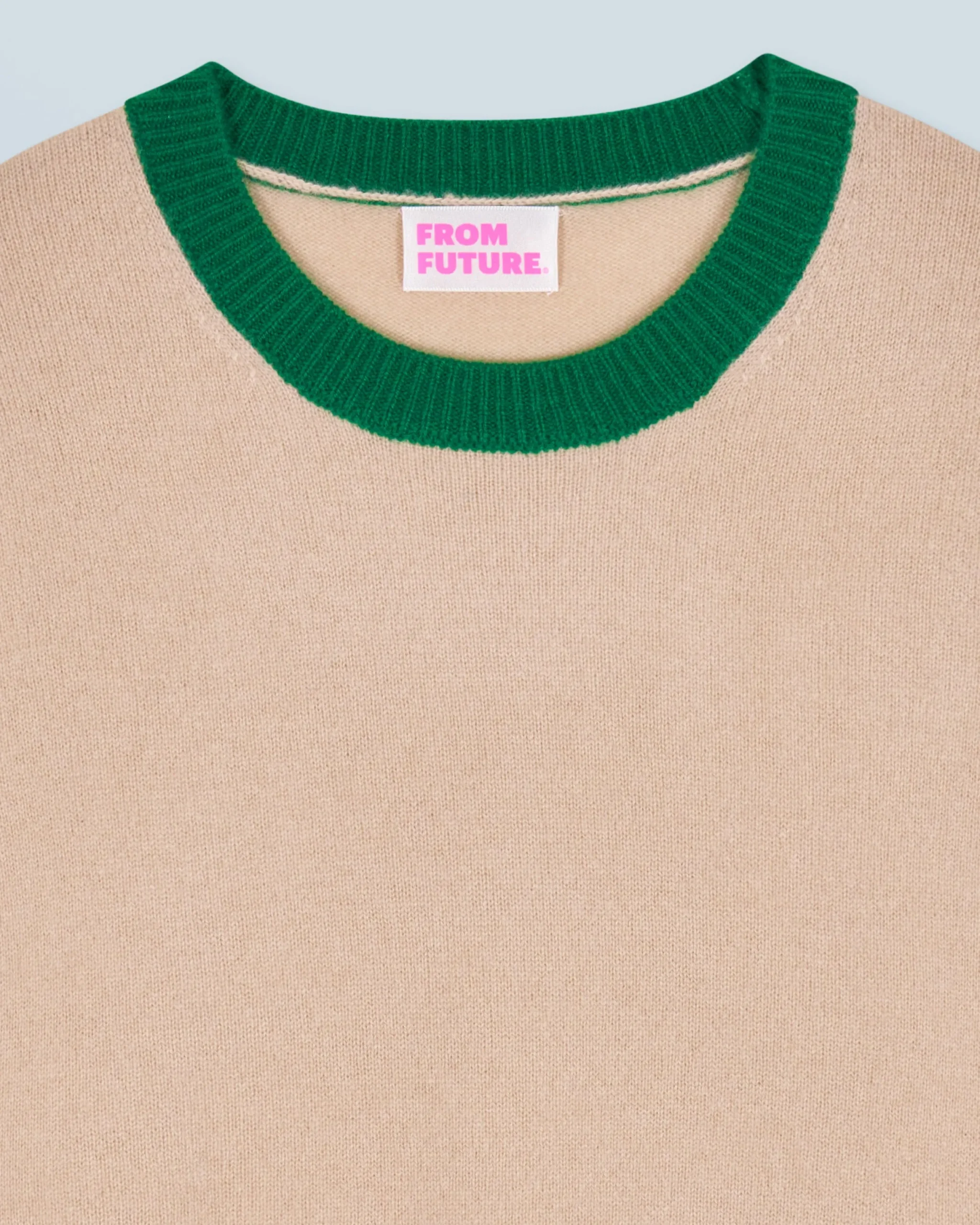FROM FUTURE Pull Col Rond Bicolore Contraste Léger Beige Sale