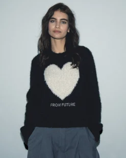 FROM FUTURE Pull Col Rond Coeur Noir Shop