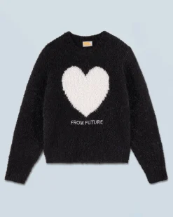 FROM FUTURE Pull Col Rond Coeur Noir Shop