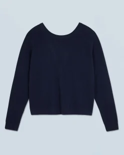 FROM FUTURE Pull Col Rond Dos Nu à Boutons Navy Outlet